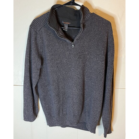 Dockers Men’s Size Medium Brown 1/4 Zip Up 100% Cotton Fleece Sweater Pull Over - Picture 1 of 5